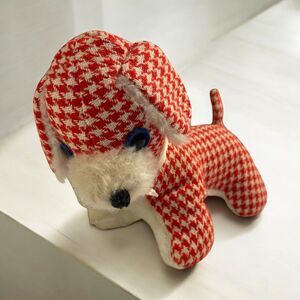 Vintage Beloved Toys Plush Dog Red White Houndstooth Knit Carnival Prize